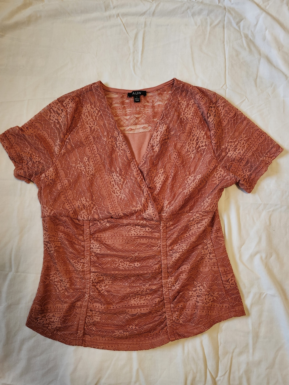 AUW Coral Lace Surplice Short Sleeve Top